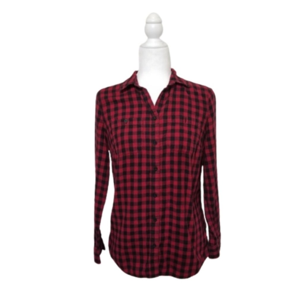 Women's, Red Plaid, Long Sleeve, Top Size SMALL
